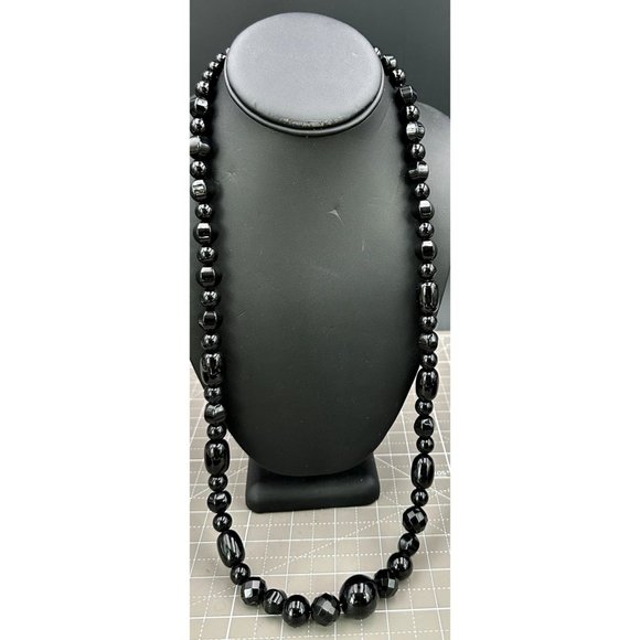J King DTR Semi Precious Black Stone Faceted and other Shape 24" Necklace - Picture 1 of 3